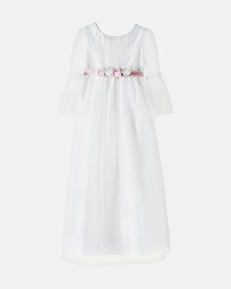 Monnalisa Kleid aus Spitze und Tüll Weiß