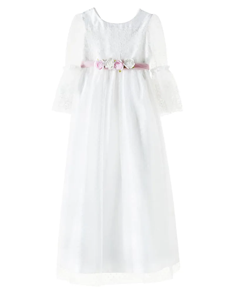 Monnalisa Kleid aus Spitze und Tüll Weiß