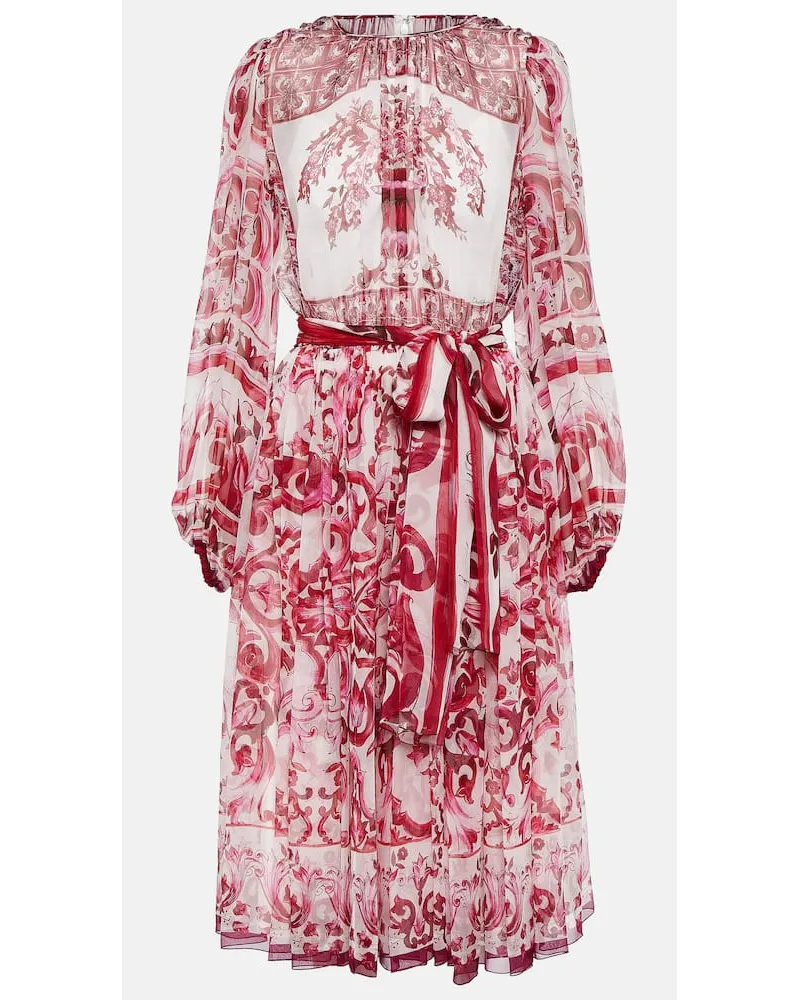 Dolce & Gabbana Midikleid Majolica aus Seidenchiffon Pink