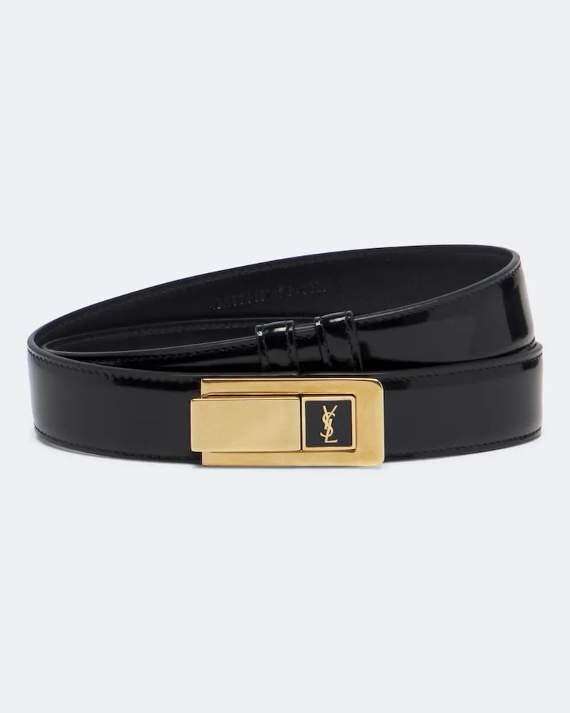 Saint Laurent Gürtel Cassandre aus Lackleder Schwarz