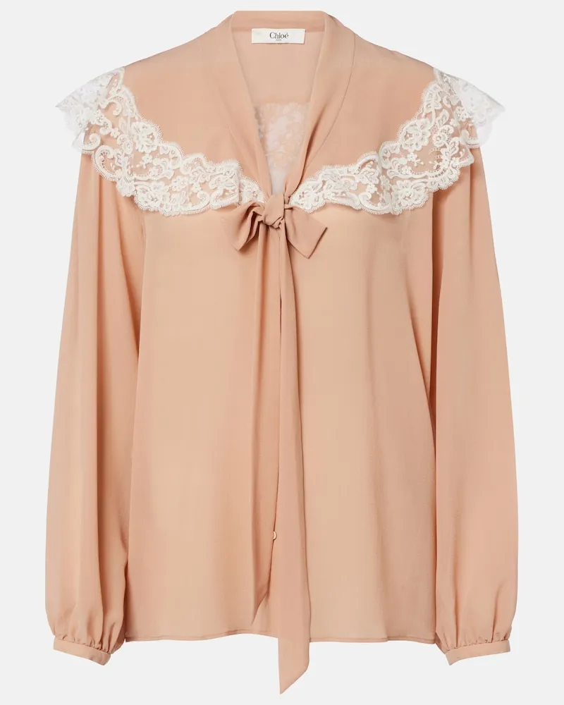 Chloé Chloé Schluppenbluse aus Seide mit Spitze Rosa