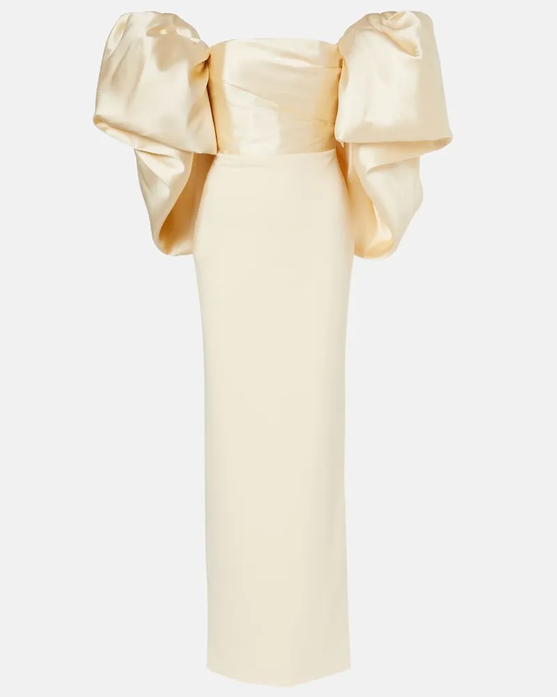 Solace London Robe Floris aus Satin und Crêpe Weiß