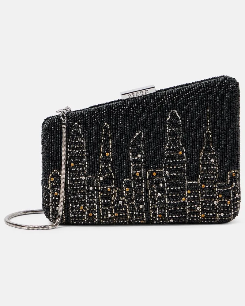 STAUD Verzierte Clutch Carmella NYC Skyline Schwarz