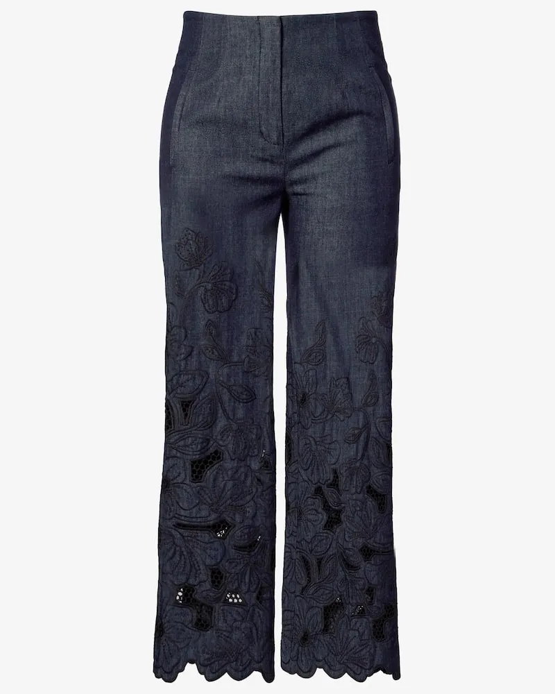 Veronica Beard Weite Hose Osmoden aus Baumwoll-Chambray Blau