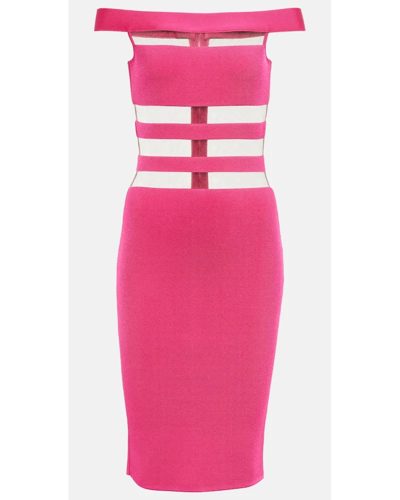 Balmain Off-Shoulder-Kleid mit Mesh Pink