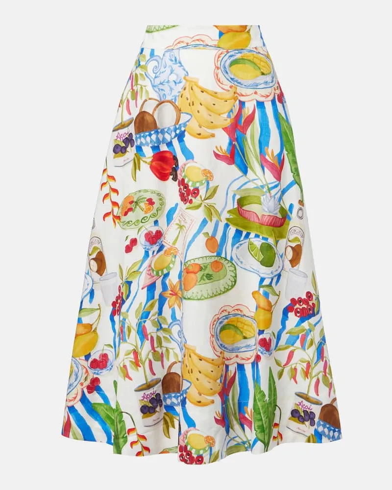 FARM Rio Bedruckter Midirock aus einem Leinengemisch Multicolor