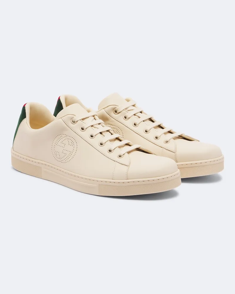 Gucci Sneakers Ace Web Stripe aus Leder Beige