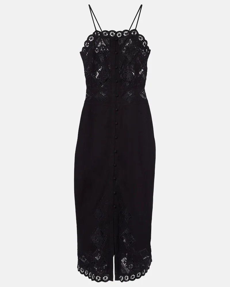 Isabel Marant Midikleid Nelsane aus Baumwolle und Leinen Schwarz