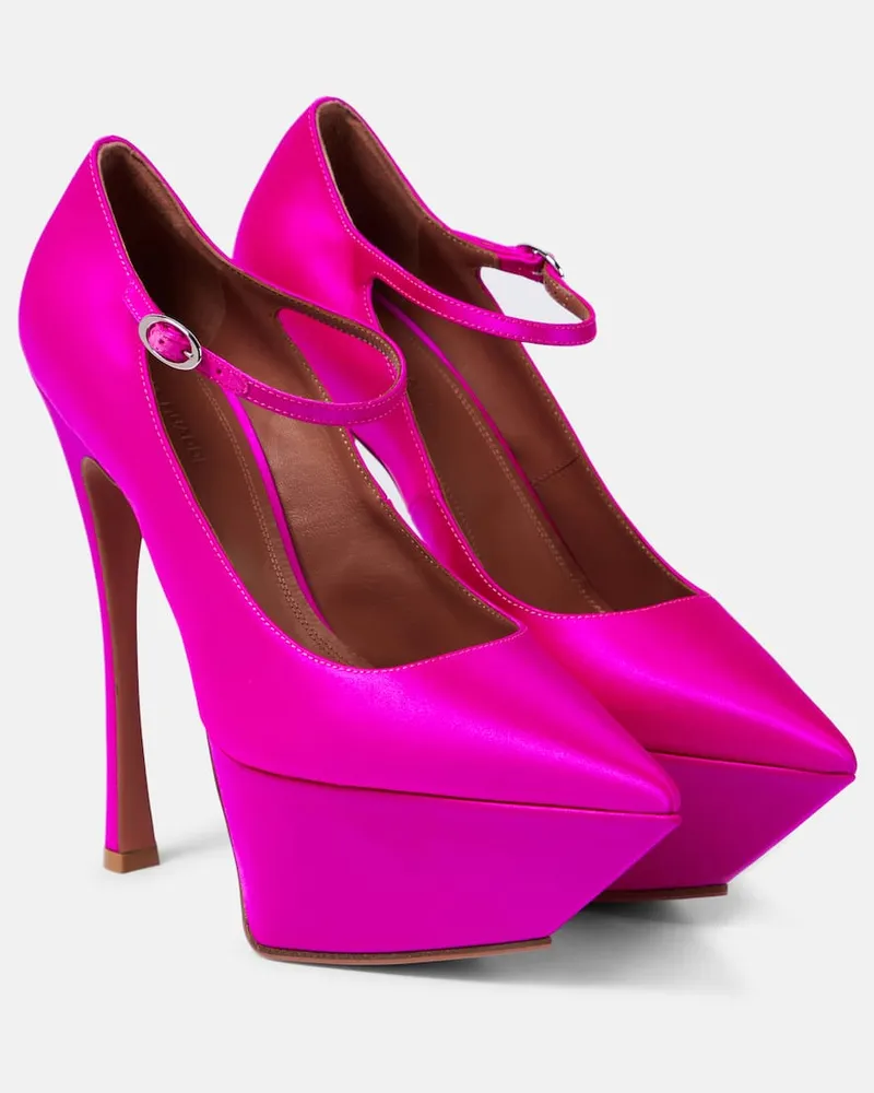 Amina Muaddi Plateau-Pumps Yigit aus Satin Rosa