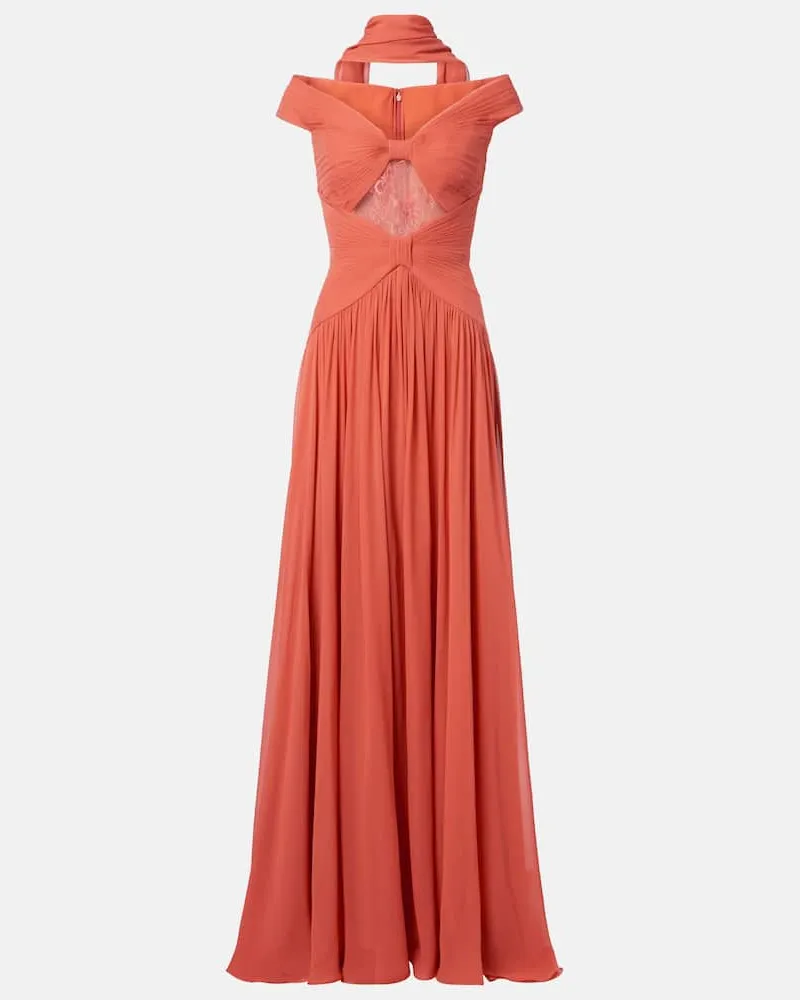 Elie Saab Robe aus Seide mit Spitze Orange