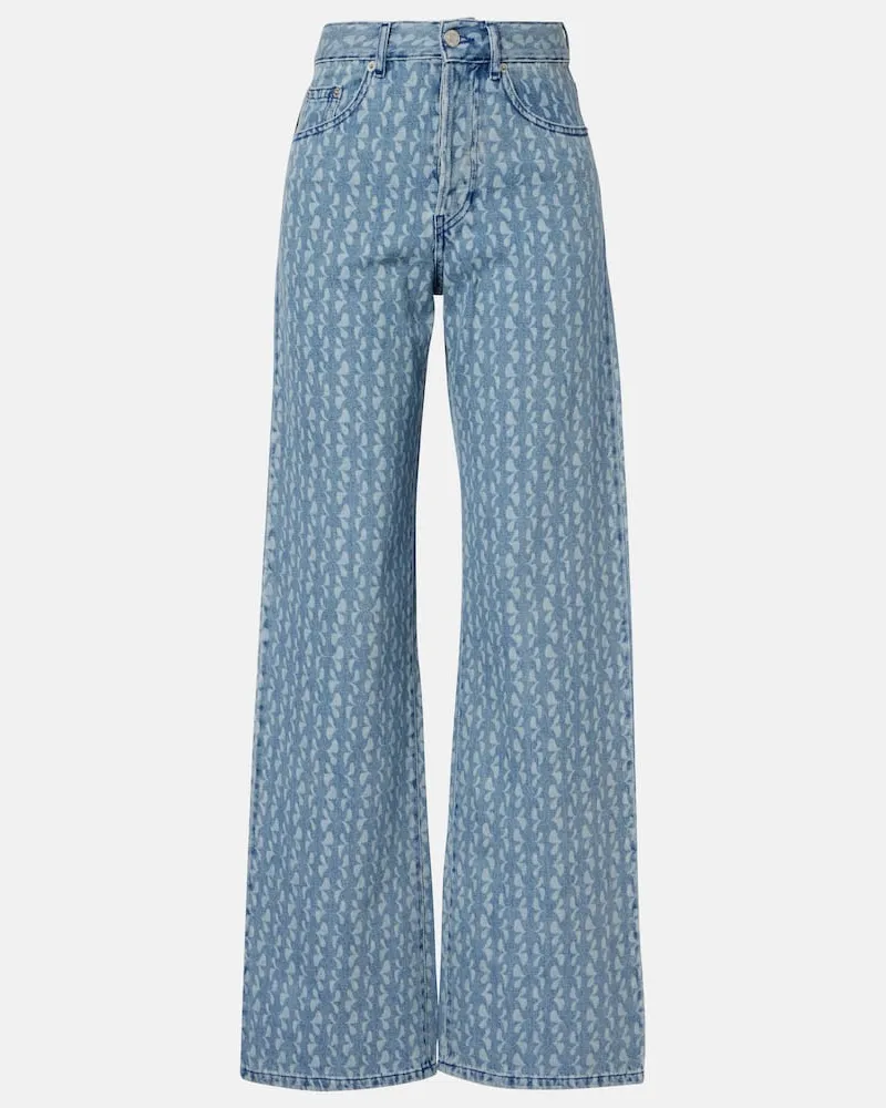 Dries van Noten Bedruckte Wide-Leg Jeans Blau