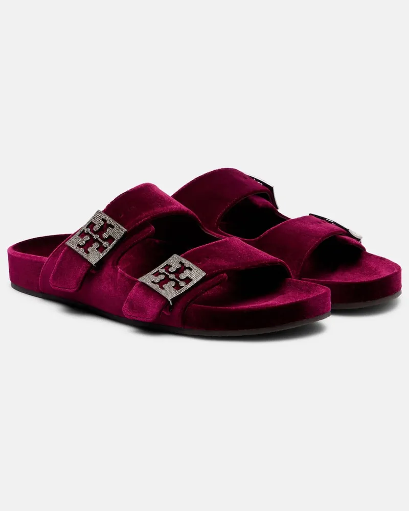 Tory Burch Verzierte Sandalen Mellow aus Samt Burgunderrot