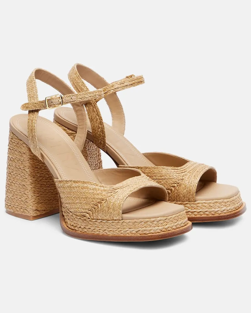 SOULIERS MARTINEZ Plateausandalen Gracia 95 aus Raffiabast Beige
