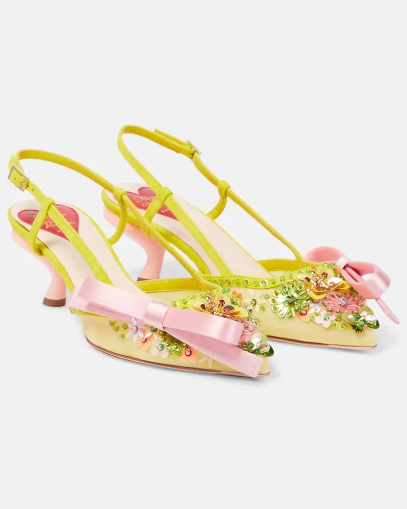 Roger Vivier Verzierte Slingback-Pumps Virgule aus Satin Gelb