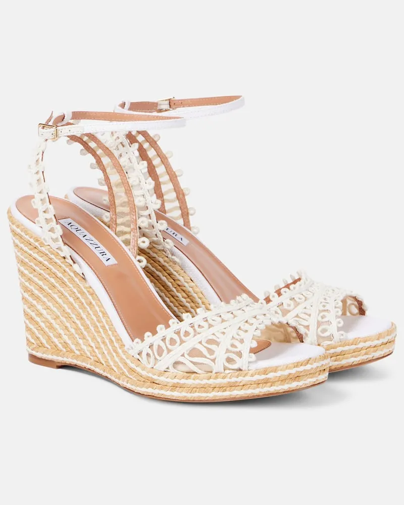 Aquazzura Wedge-Sandalen Kahlo 105 aus Raffiabast Weiß