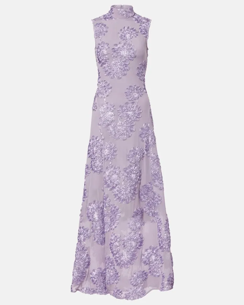 ROTATE Birger Christensen Besticktes Maxikleid aus Mesh Lila