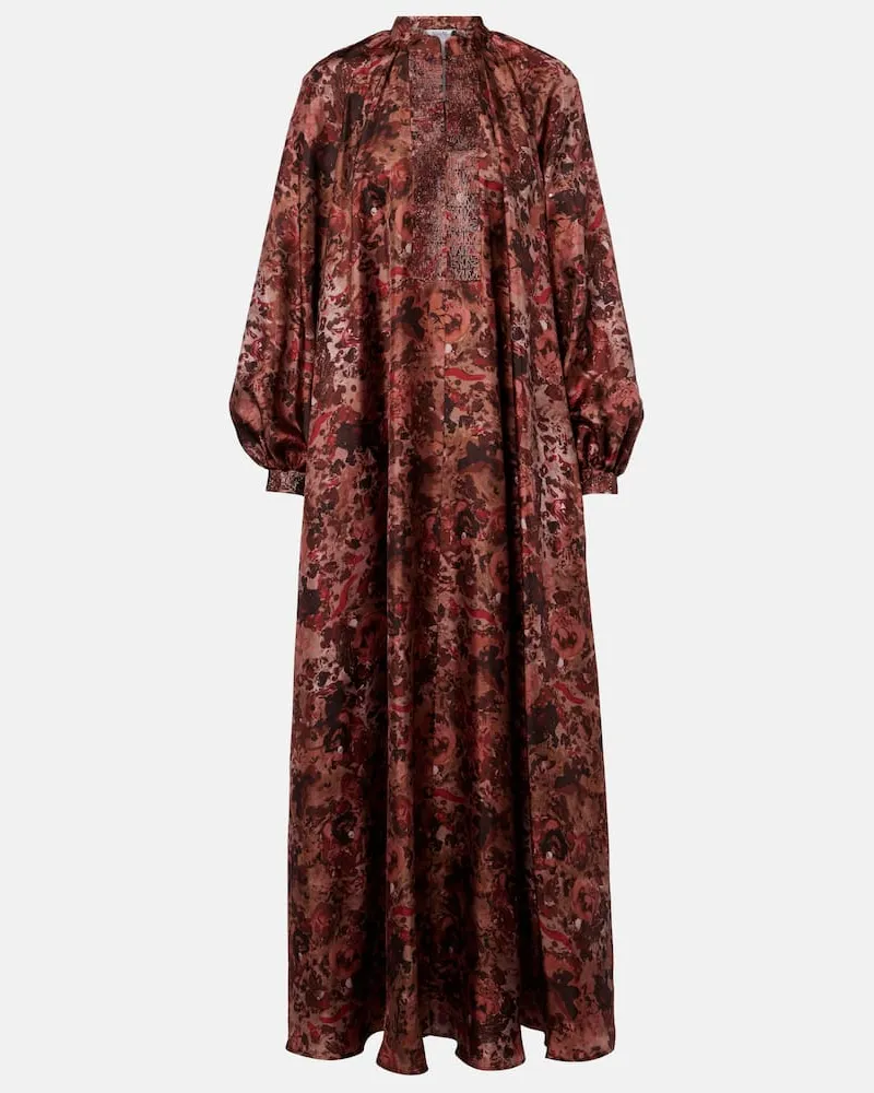 Max Mara Verziertes Maxikleid Alpe aus Seide Multicolor