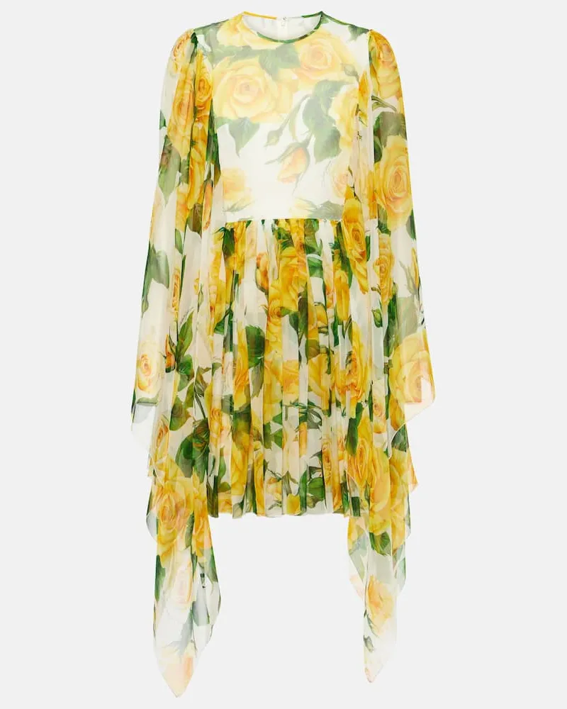 Dolce & Gabbana Minikleid aus Seiden-Chiffon Gelb
