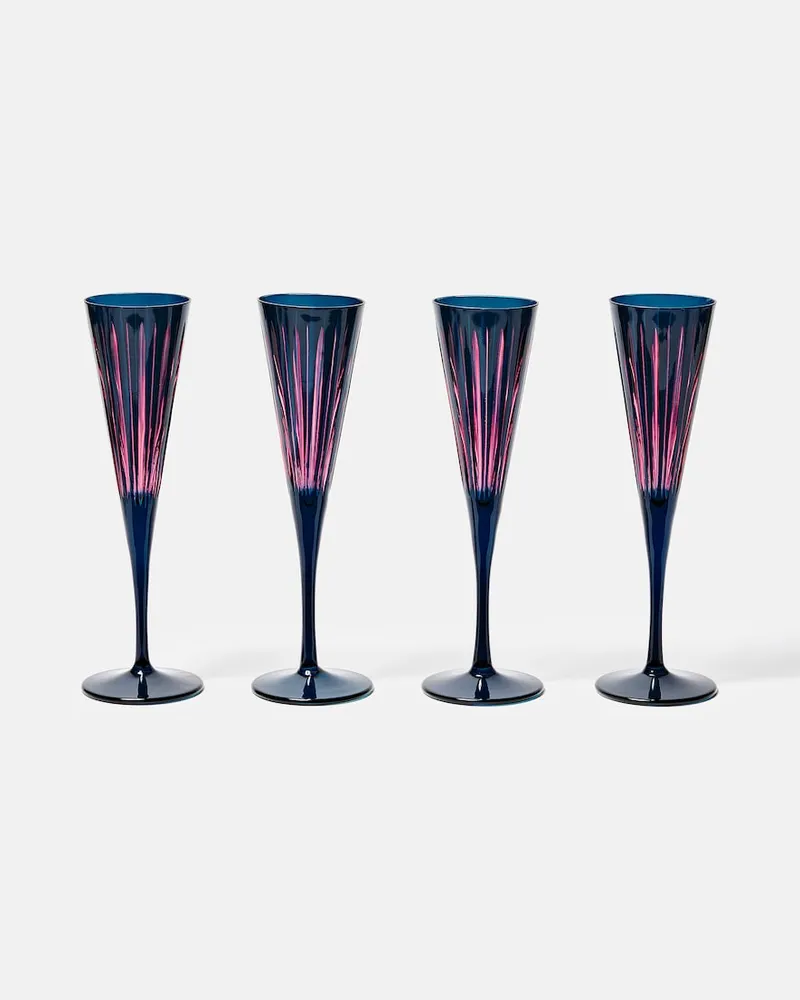 L’OBJET Set Prism aus vier Champagnerflöten Blau