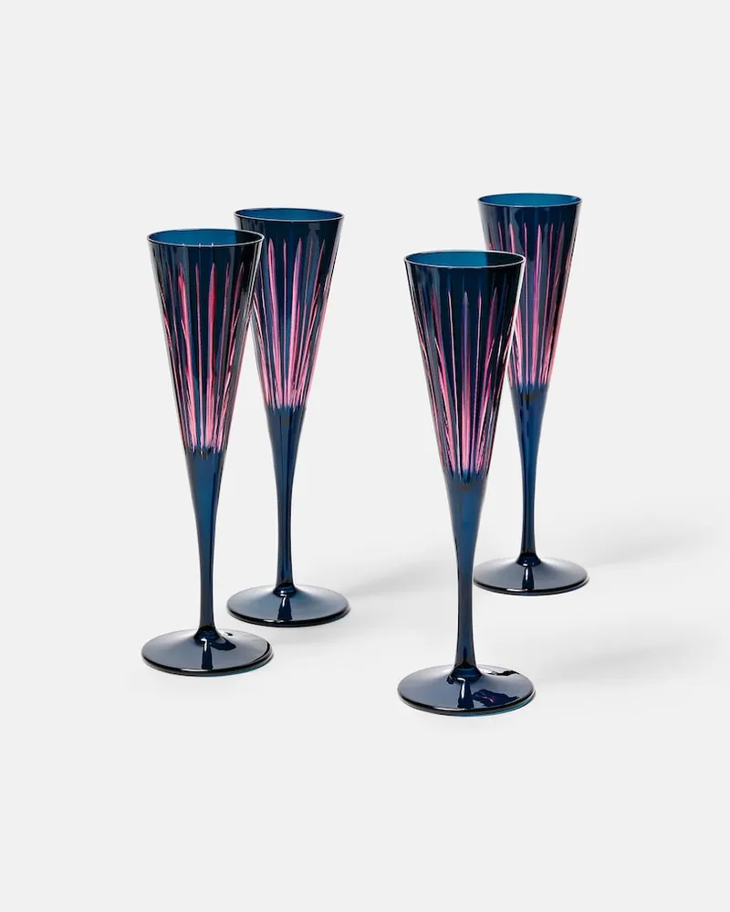 L’OBJET Set Prism aus vier Champagnerflöten Blau