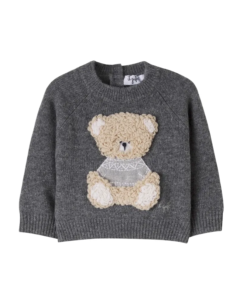 Il Gufo Baby Bestickter Pullover aus Schurwolle Grau