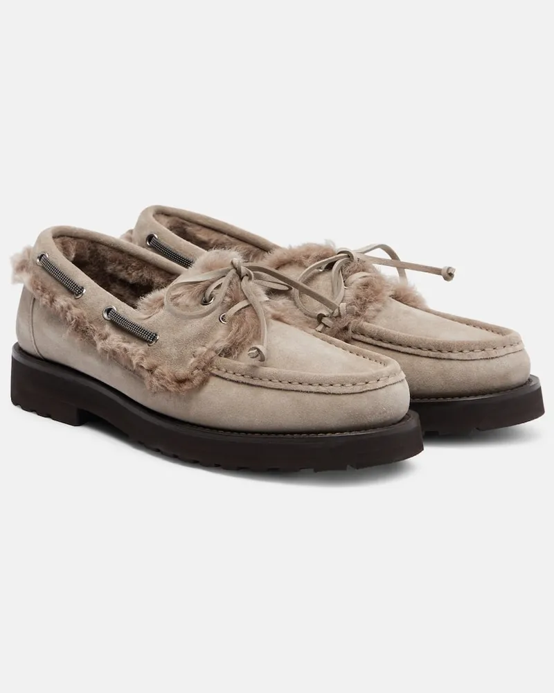 Brunello Cucinelli Segelschuhe Monili aus Veloursleder Beige
