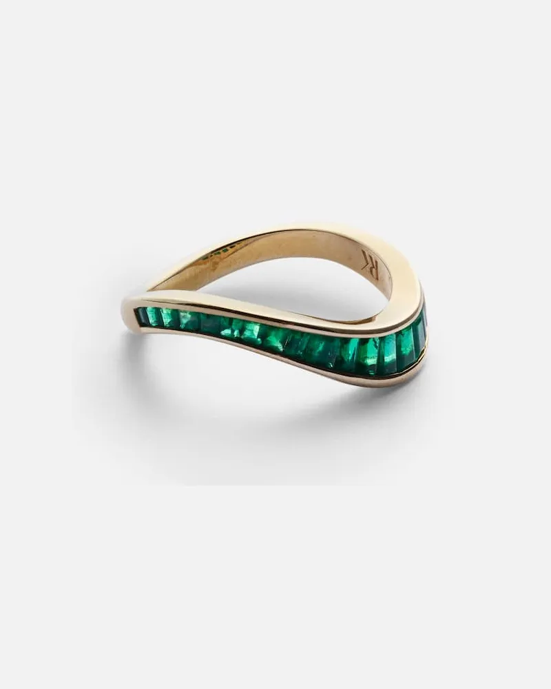 Rainbow K Ring Wave aus 9kt Gelbgold mit Smaragden Grün