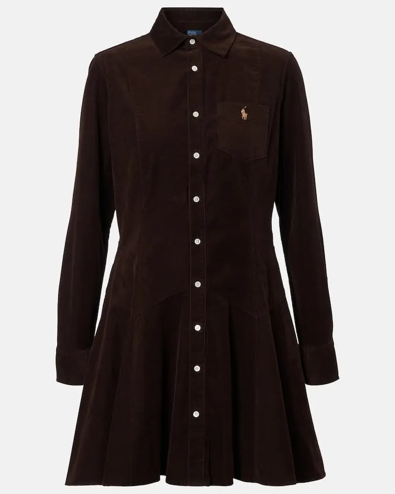 Ralph Lauren Hemdblusenkleid aus Baumwoll-Cord Braun