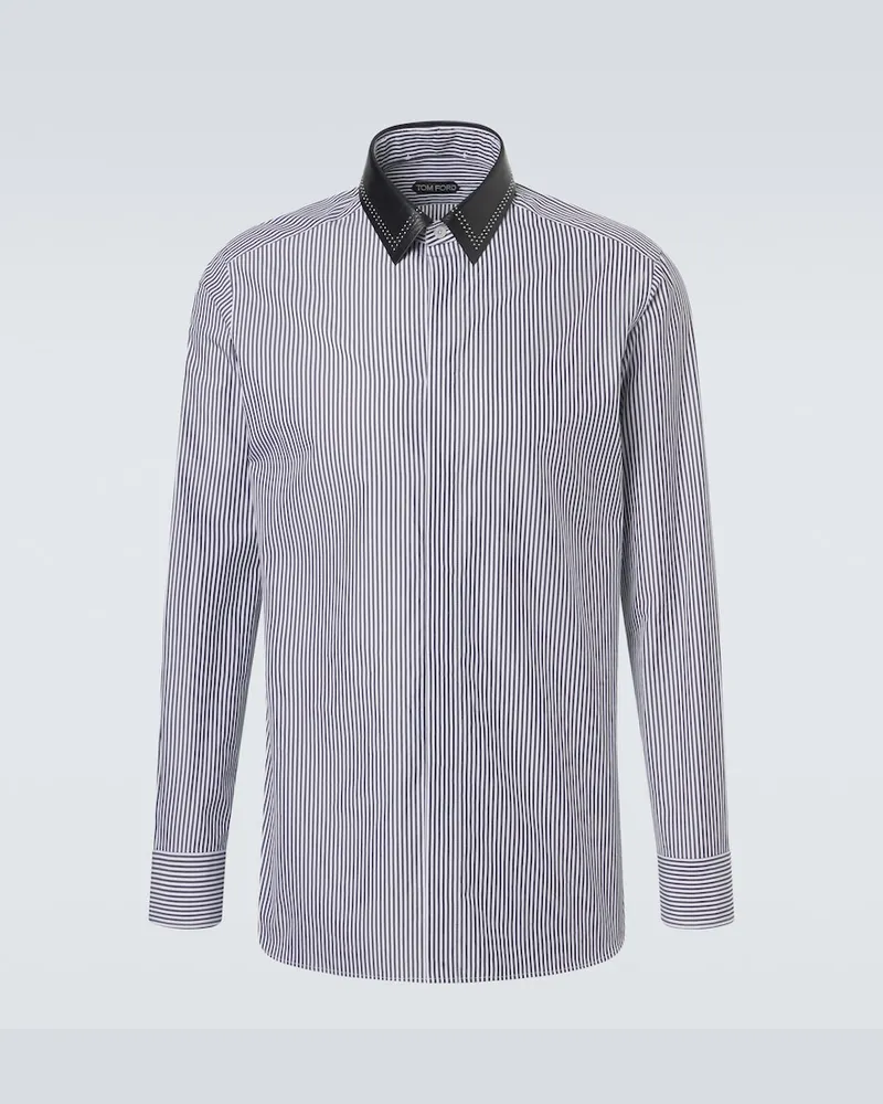 Tom Ford Hemd aus Baumwollpopeline mit Leder Schwarz