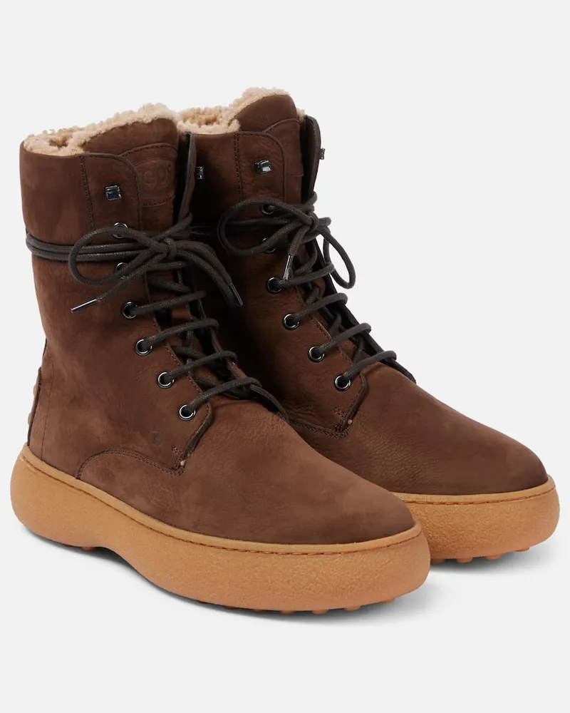 TOD'S Schnürstiefel Gommino aus Leder mit Shearling Braun