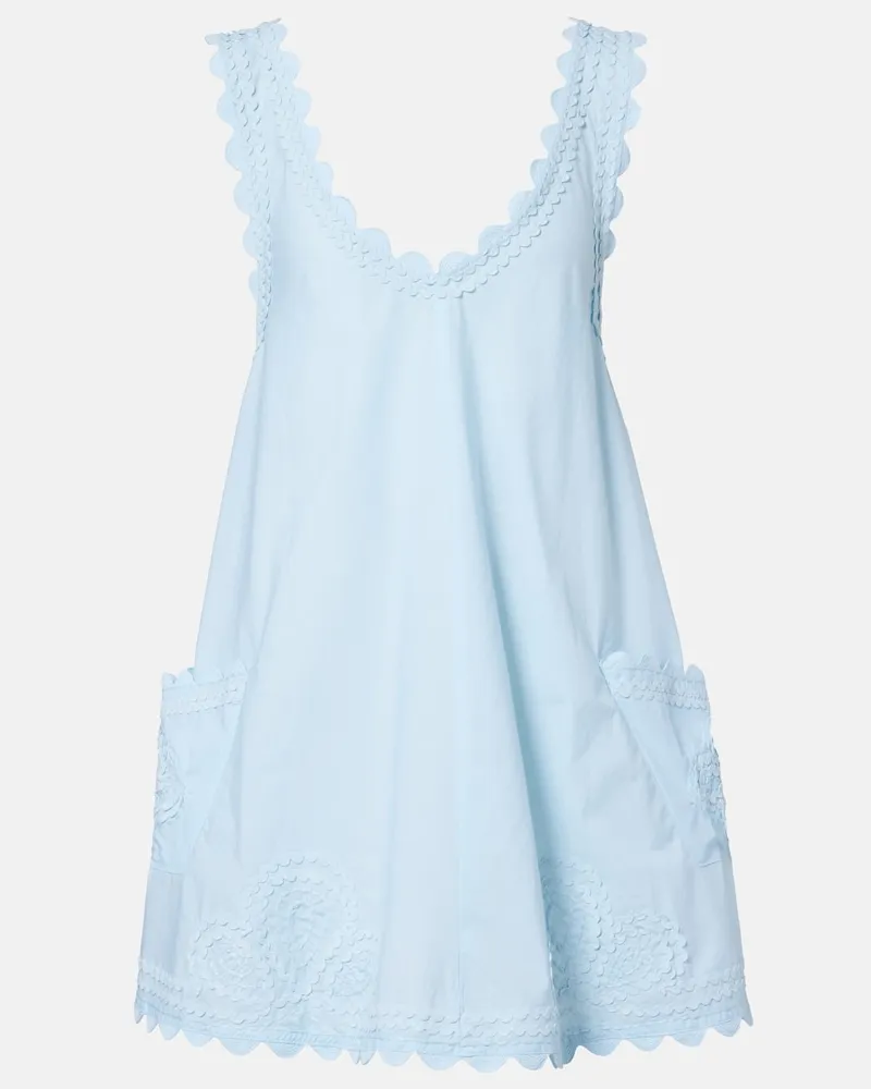 Juliet Dunn Besticktes Minikleid aus Baumwolle Blau