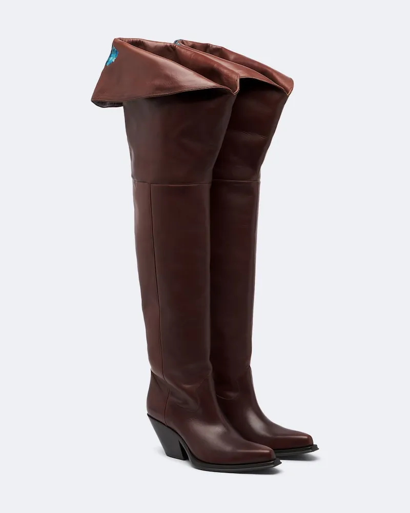 Chloé Chloé Besrickte Overknee-Stiefel Azelan aus Leder Braun