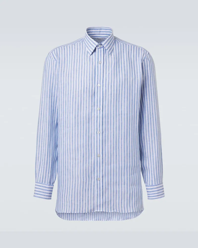 Charvet Hemd aus Leinen Blau