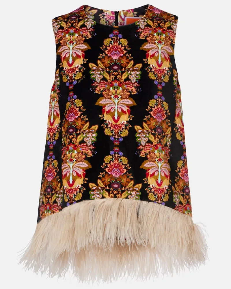 La DoubleJ Top La Scala aus Baumwolle mit Federn Multicolor