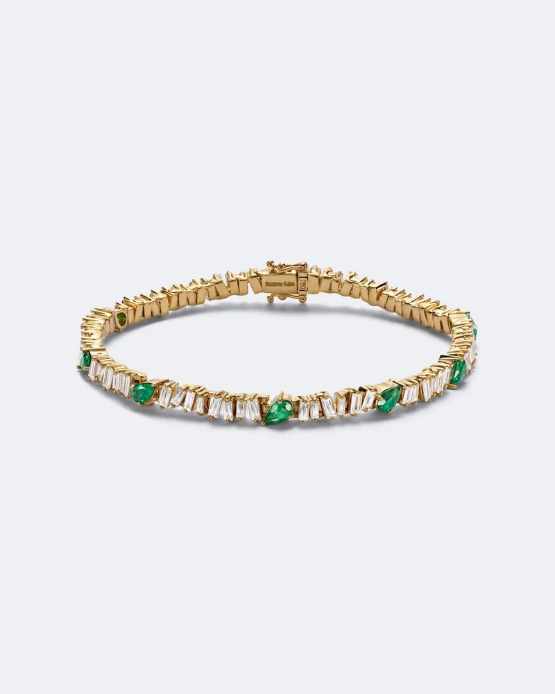 Suzanne Kalan Armband aus 18kt Gelbgold mit Diamanten und Smaragden Gold
