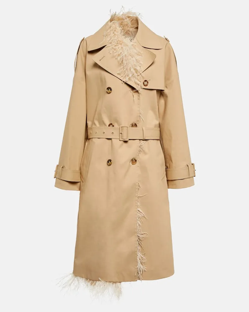 Valentino Garavani Trenchcoat aus Canvas mit Federn Beige