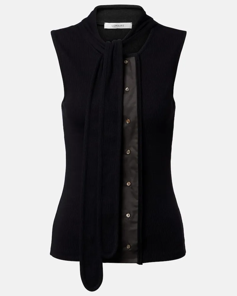 Christophe Lemaire Top aus Baumwolle und Leinen Schwarz