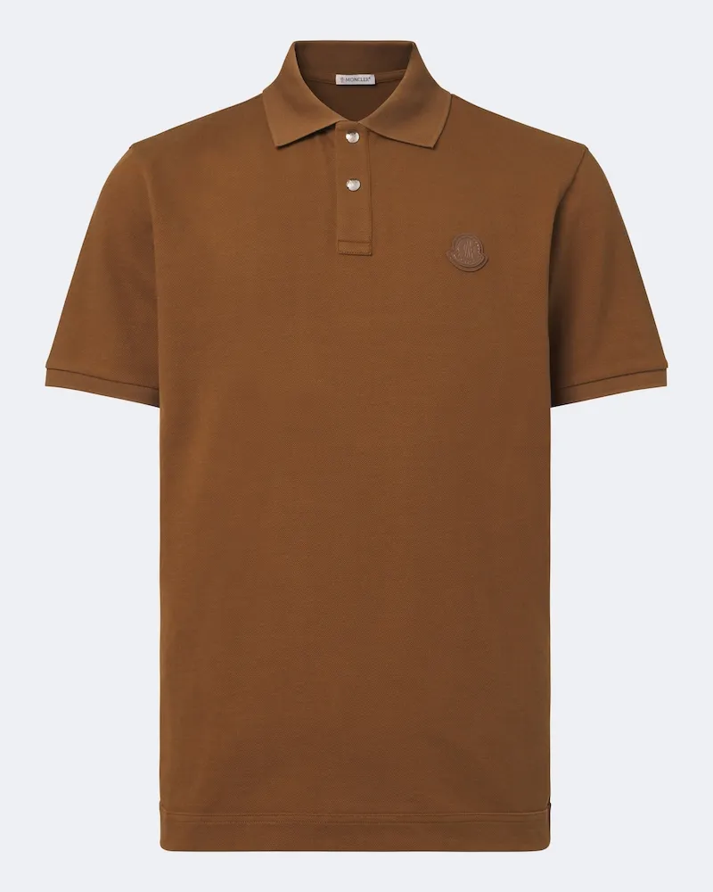 Moncler Polohemd aus Baumwoll-Piqué mit Leder Braun