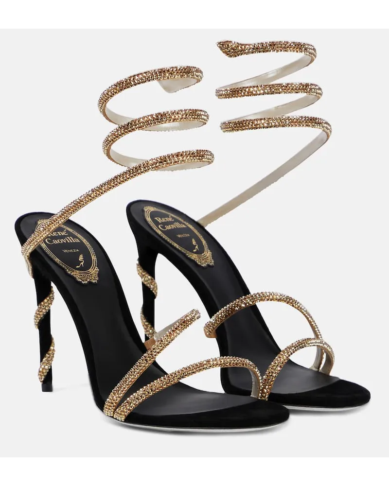 René Caovilla Sandalen Margot aus Veloursleder Schwarz