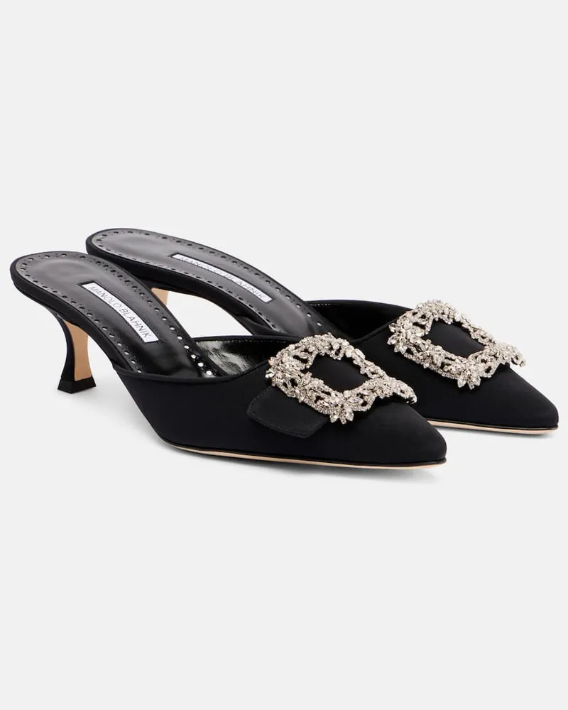 Manolo Blahnik Mules Maysale Jewel 50 aus Crêpe de Chine Schwarz