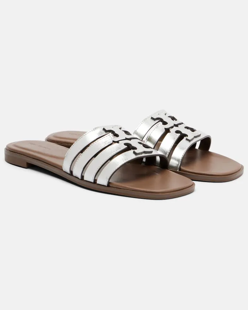 Tory Burch Pantoletten aus Metallic-Leder Silber