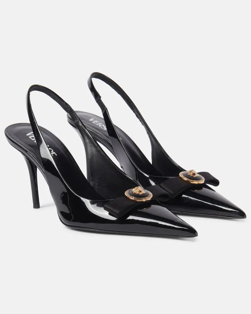 Versace Slingback-Pumps Gianni Ribbon aus Lackleder Schwarz