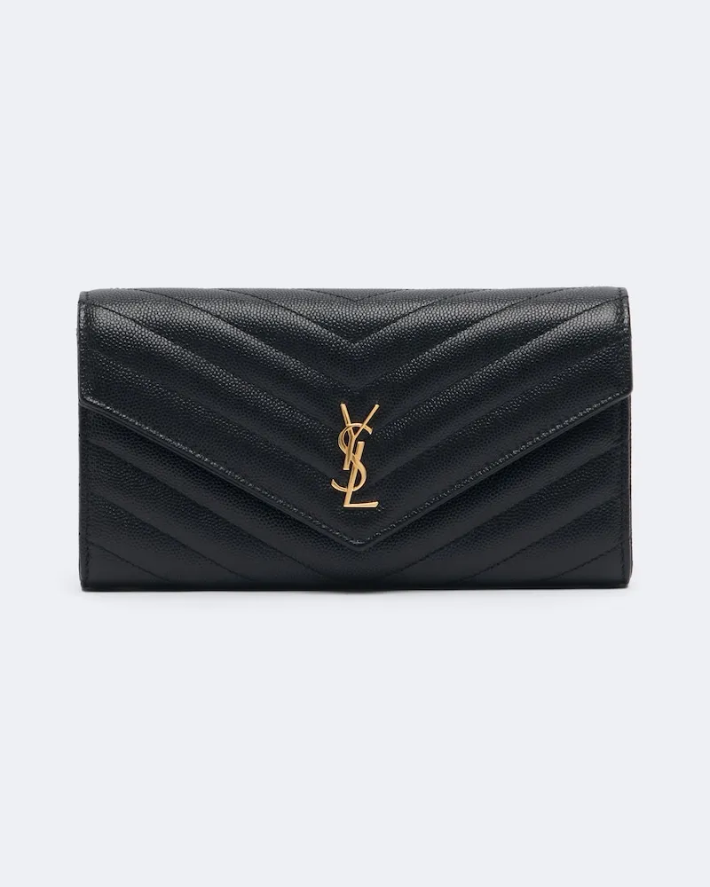 Saint Laurent Portemonnaie Cassandre Large aus Leder Schwarz