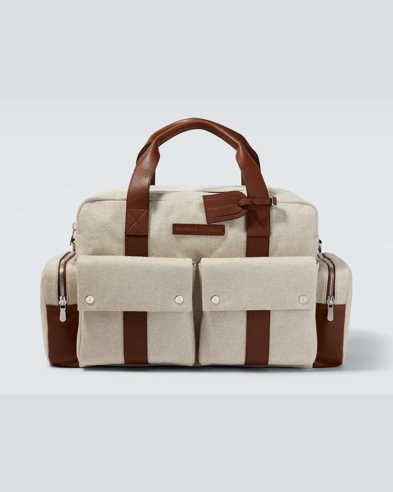 Brunello Cucinelli Weekender aus Canvas mit Leder Beige