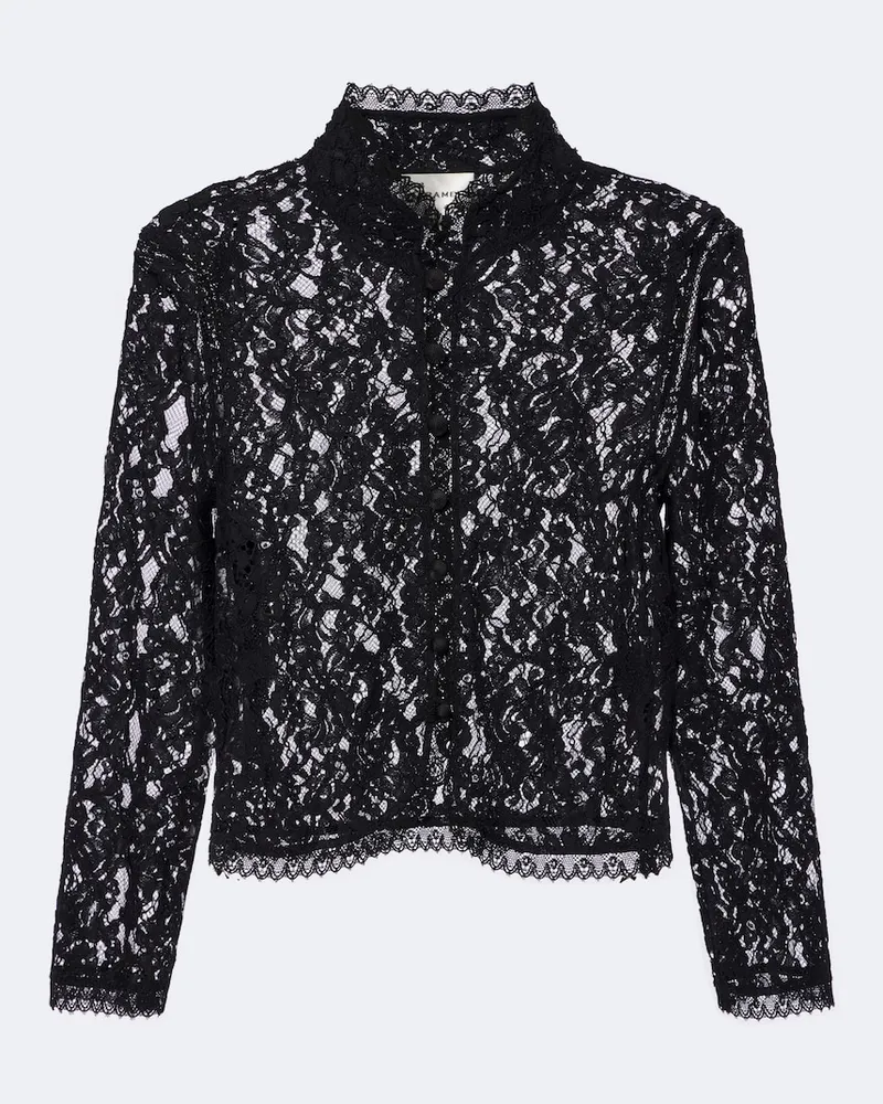 Frame Denim Top The Salon aus Spitze Schwarz