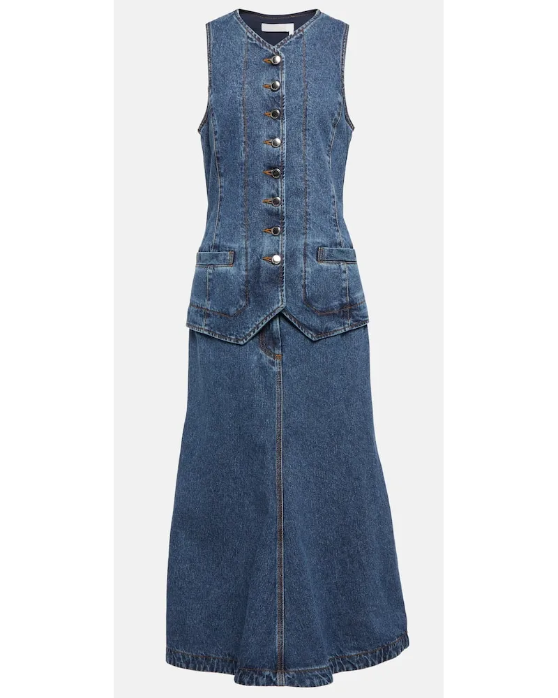 Chloé Chloe Midikleid aus Denim Blau