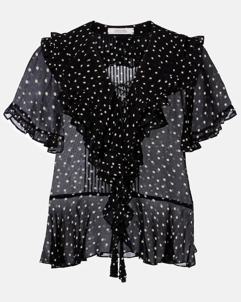 Dorothee Schumacher Bluse Dancing Dots aus Georgette mit Polka-Dots Schwarz
