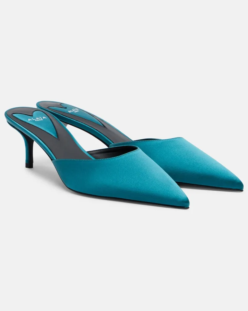 Alaïa Alaïa Pantoletten Le Cœur aus Satin Blau
