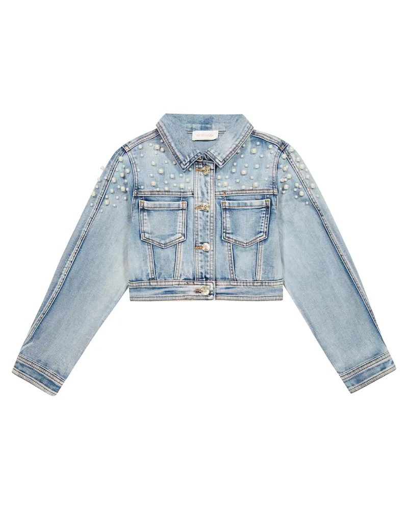 Monnalisa Verzierte Cropped-Jeansjacke Blau