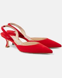 Manolo Blahnik Slingback-Pumps Carolyne Gala Val aus Veloursleder Rot